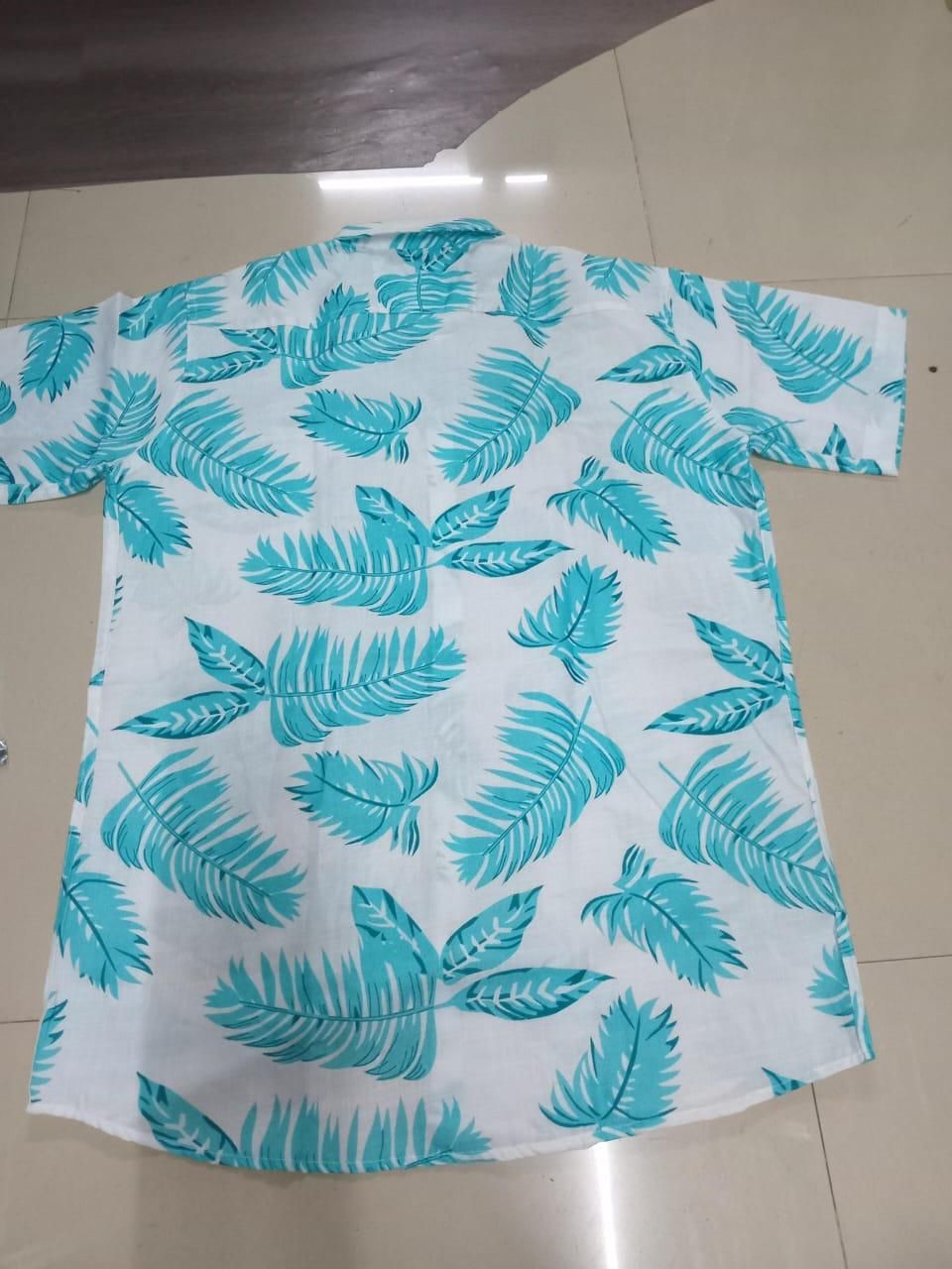 Men's Printed Half Sleeves Spread Collar Casual Shirt White & Light Green