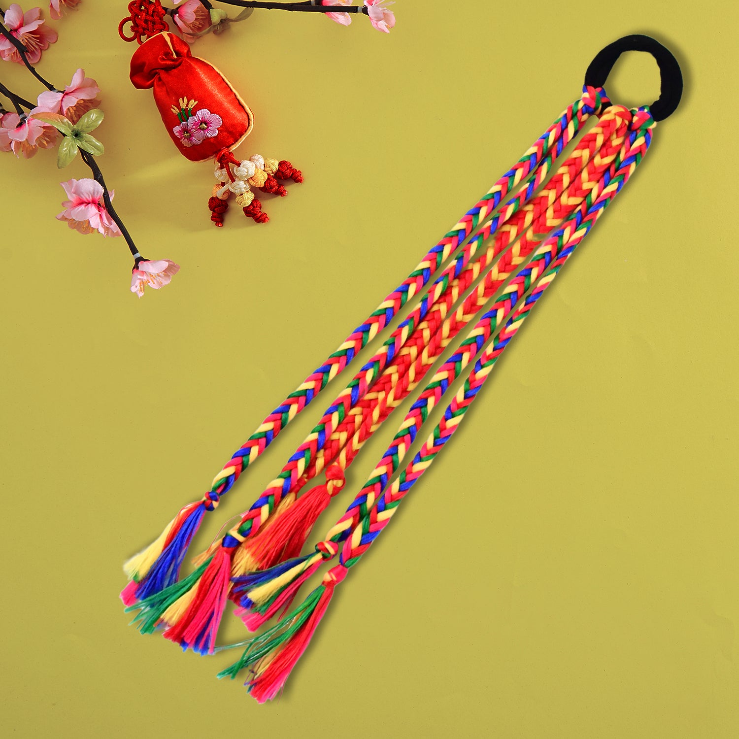 Traditional Multicolor Braided Hair Extension With Tassels
