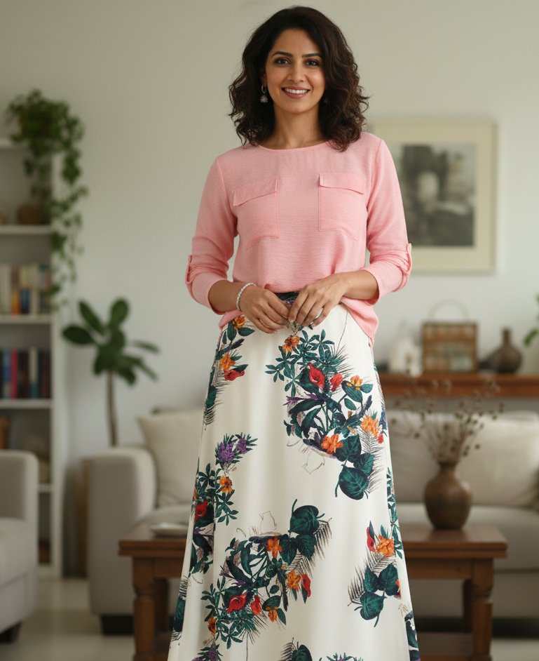 Women Rayon Top with Skirt Sets