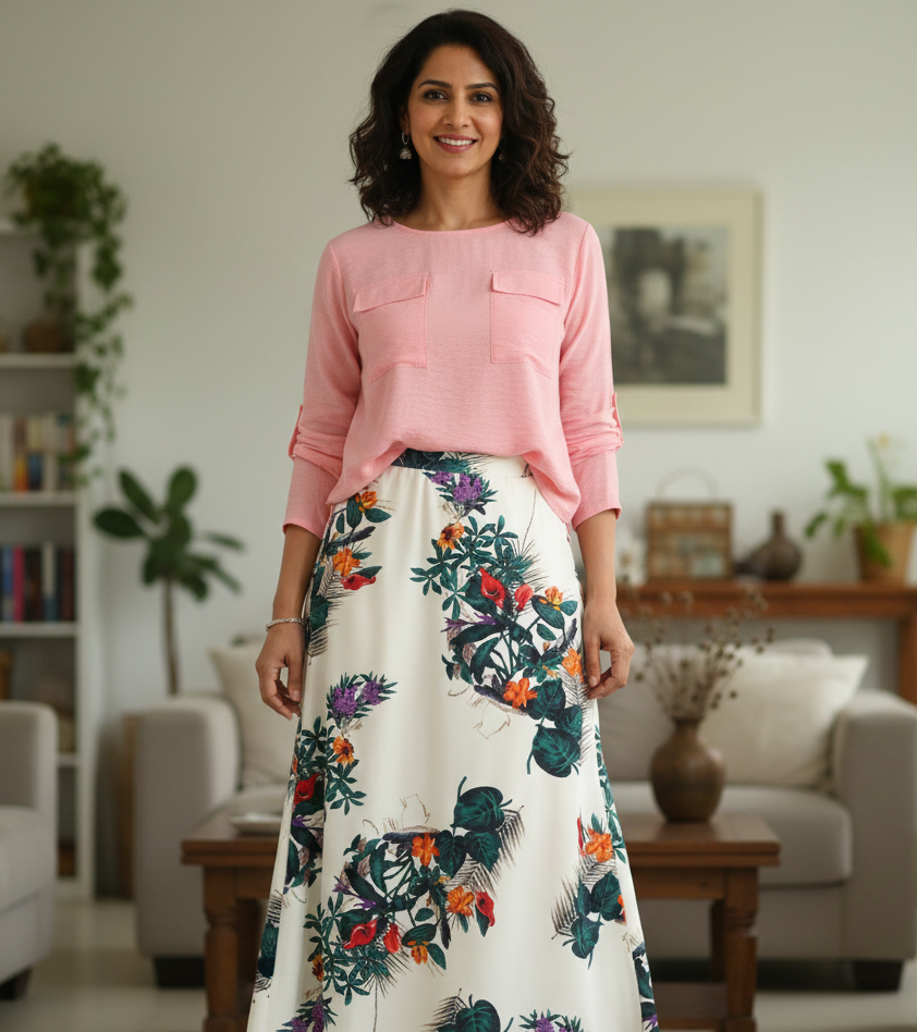 Women Rayon Top with Skirt Sets